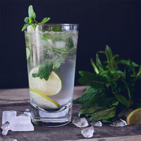 Фото безалкогольного коктейля мохито с лаймом и мятой