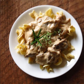 Фото приготовления классического бефстроганова с грибами